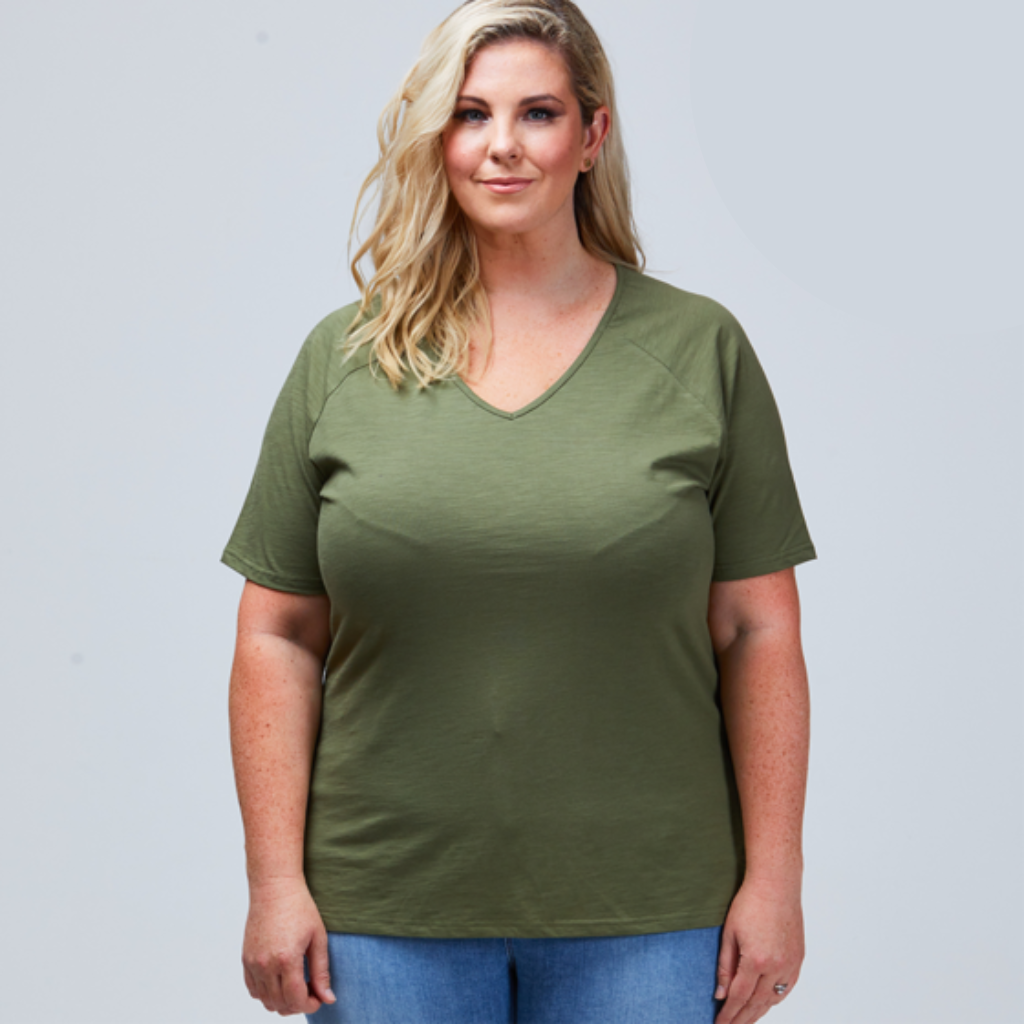 v-neck womens plus size tee khaki